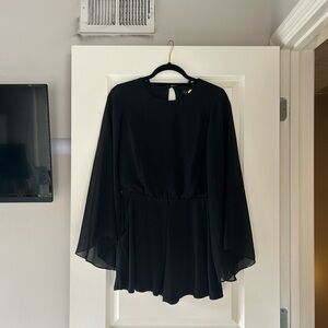 Topshop Long Sheer Sleeve Romper with Open Back